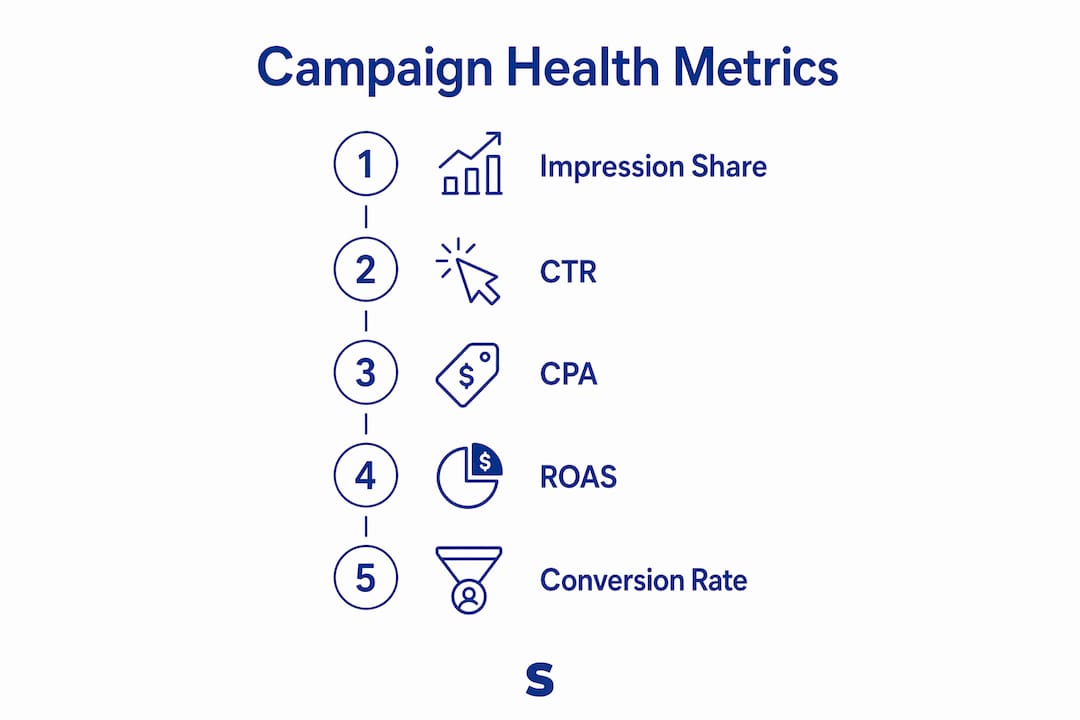 Infographic showing five key Amazon campaign health metrics