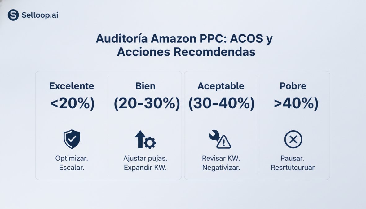 Matriz comparativa de niveles de ACoS para evitar desperdicio de presupuesto en Amazon PPC.